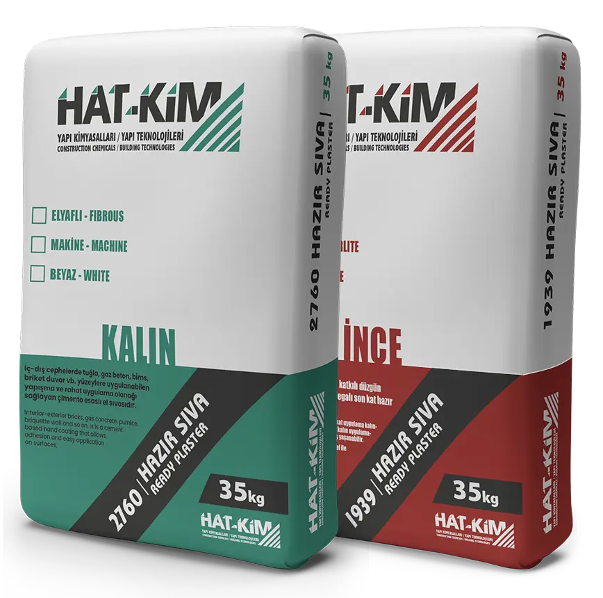 HAT-KİM Yapı Kimyasalları olarak, inşaat projelerinizde yüksek performans ve mükemmel sonuçlar sunan hazır sıva ürünlerimizle yanınızdayız. Kolay uygulanabilirlik, hızlı kuruma süreleri ve pürüzsüz yüzeyler elde etmenizi sağlayan sıvalarımız, hem iç hem de dış mekanlarda kullanım için idealdir. Estetik ve dayanıklılığı bir arada sunan ürünlerimizle projelerinizde kaliteyi ve verimliliği artırabilirsiniz.